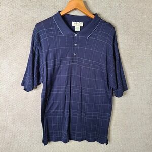 Vintage Izod Shirt Mens Large Blue Check Polo Golf Rugby‎ Cotton Preppy Navy